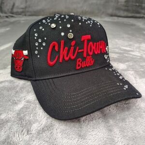 Pro Standard NBA Chicago Bulls Rhinestone Bedazzled Snapback Hat Black Red New